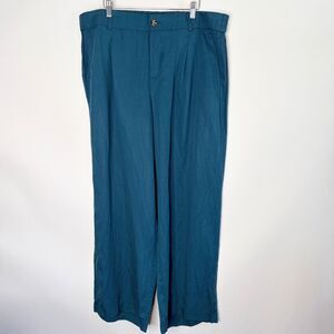 Torrid Wide Leg Studio Linen Blend High Rise Pant Trouser Teal Women Size 18R